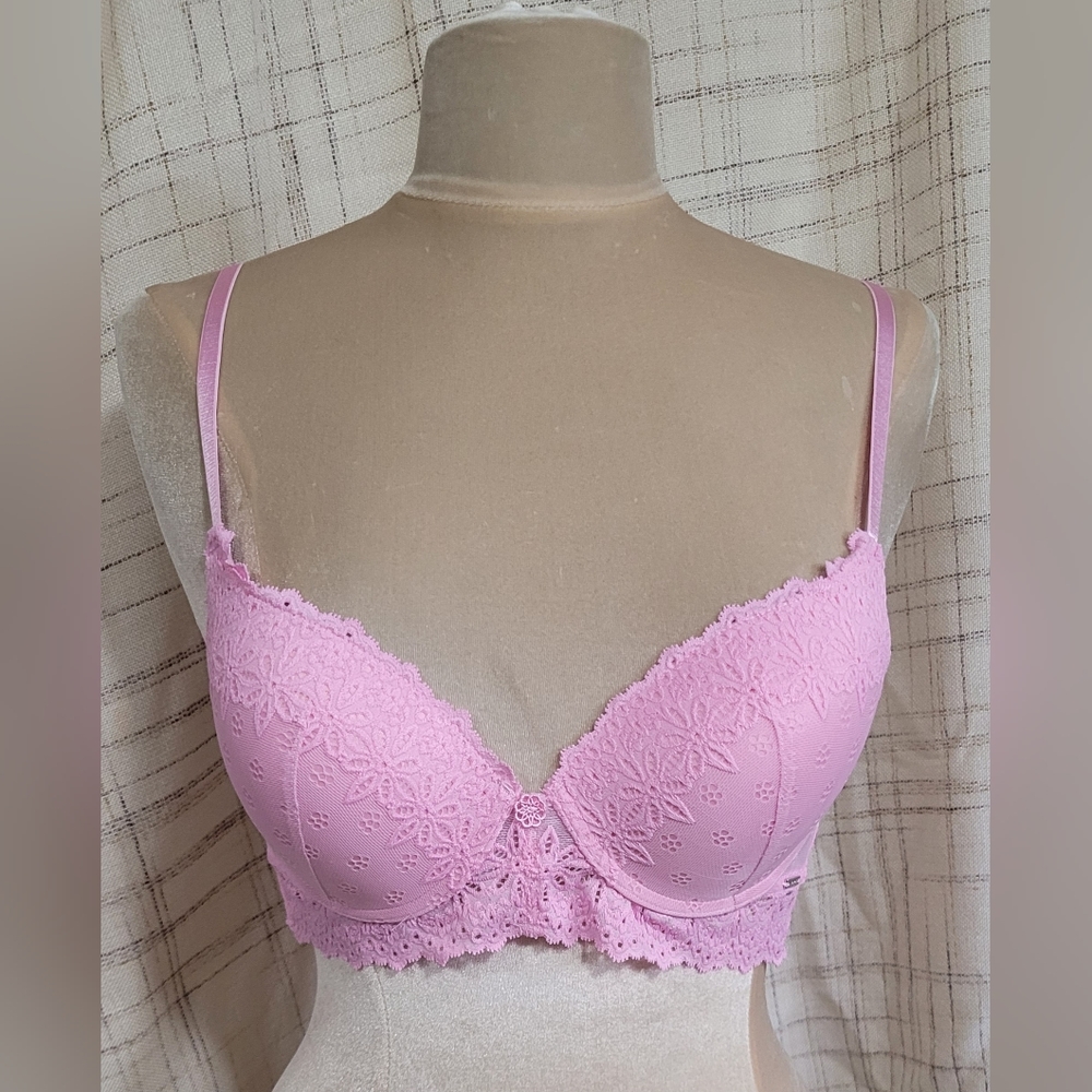 36B Push Up Bra Spring Pink Ribbing Full Support La Vie en Rose